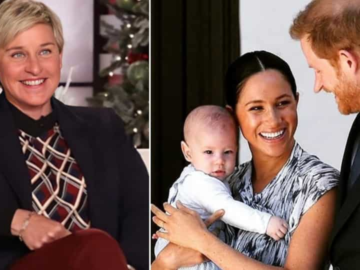 Ellen Degeneres and the Duke and Duchess of Sussex, Prince Harry and Meghan Markle with baby Archie.