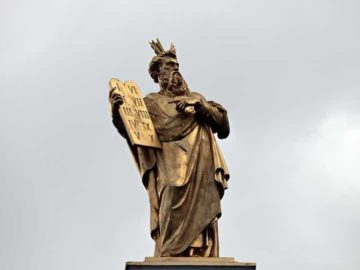 A statue in Bruges, Belgium, of Moses holding up the Ten Commandments. Christianity, like most organised religions, is full of lists that describe and prescribe.